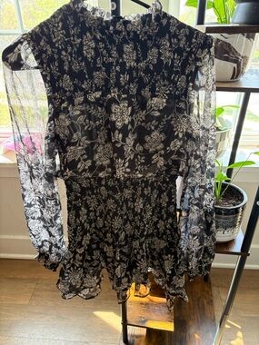 Aqua Black and White Floral Mini Dress